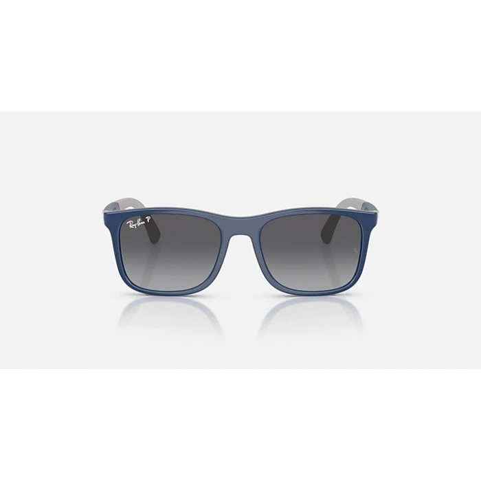 Ray-Ban Junior Unisex Güneş Gözlüğü - Kare Kauçuk Gri Üstüne Mavi Kemik Çerçeve Açık Kahverengi Cam Polarize, %100 UV Koruma 0RJ9084S