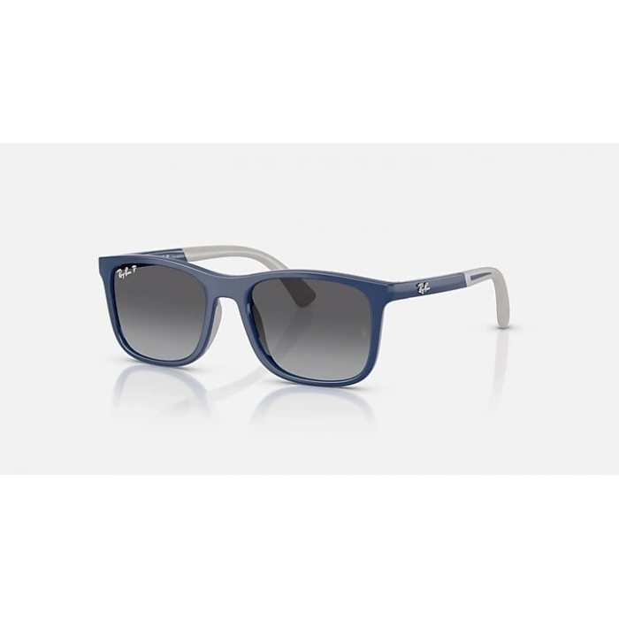 Ray-Ban Junior Unisex Güneş Gözlüğü - Kare Kauçuk Gri Üstüne Mavi Kemik Çerçeve Açık Kahverengi Cam Polarize, %100 UV Koruma 0RJ9084S