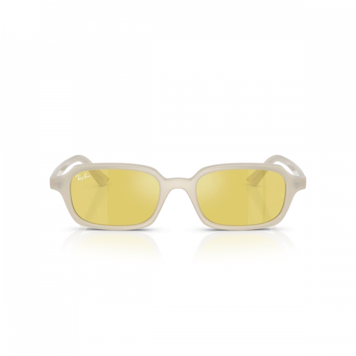 Ray-Ban Unisex Güneş Gözlüğü - Yastık Form Bulutlu Sıcak Beyaz Kemik Çerçeve Sarı Cam Aynalı %100 UV Koruma 0RB4455