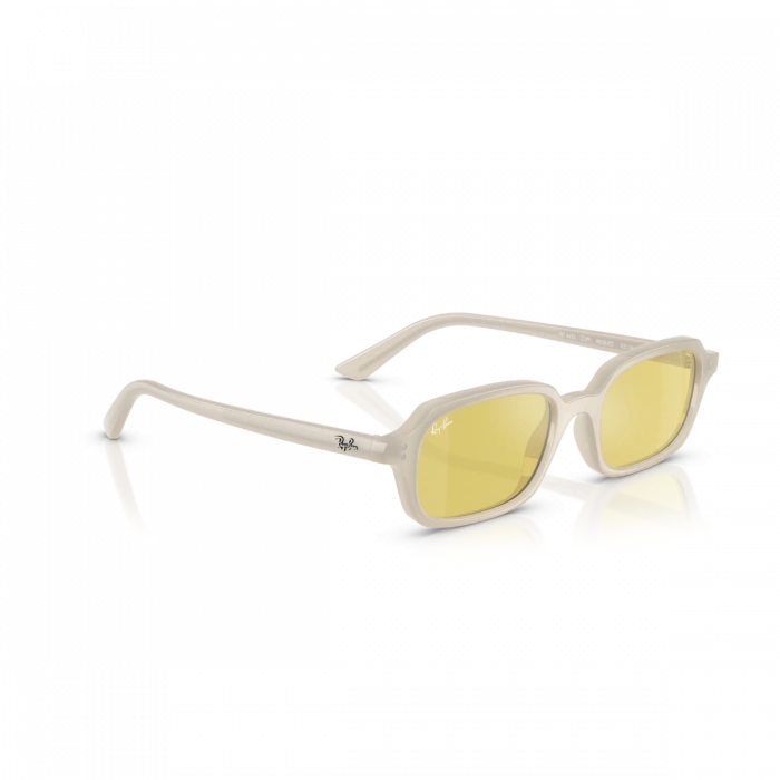 Ray-Ban Unisex Güneş Gözlüğü - Yastık Form Bulutlu Sıcak Beyaz Kemik Çerçeve Sarı Cam Aynalı %100 UV Koruma 0RB4455