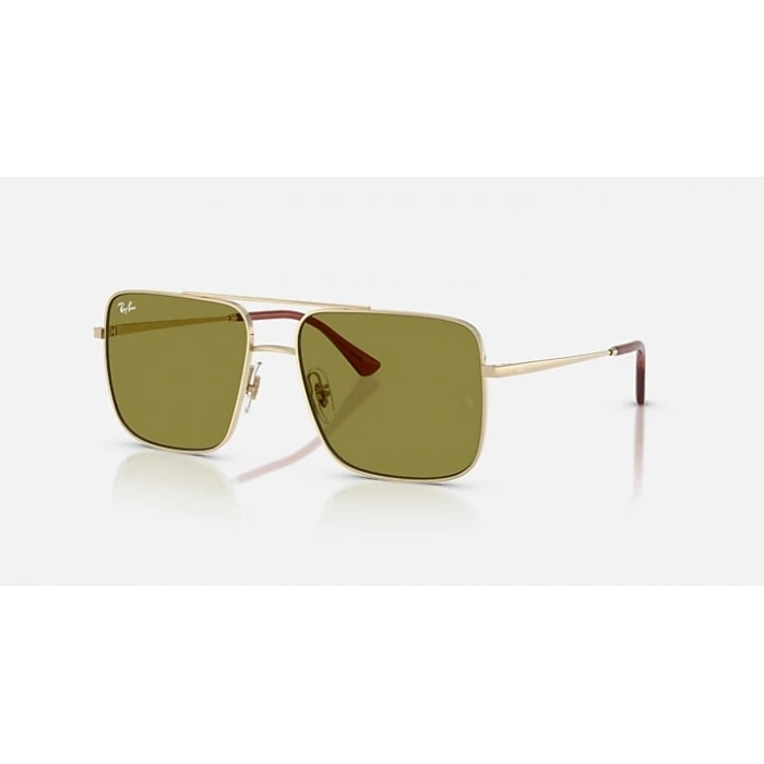 Ray-Ban Unisex Güneş Gözlüğü - Kare Soluk Altın Renk Metal Çerçeve Yeşil Cam %100 UV Koruma 0RB3758