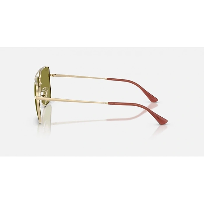 Ray-Ban Unisex Güneş Gözlüğü - Kare Soluk Altın Renk Metal Çerçeve Yeşil Cam %100 UV Koruma 0RB3758