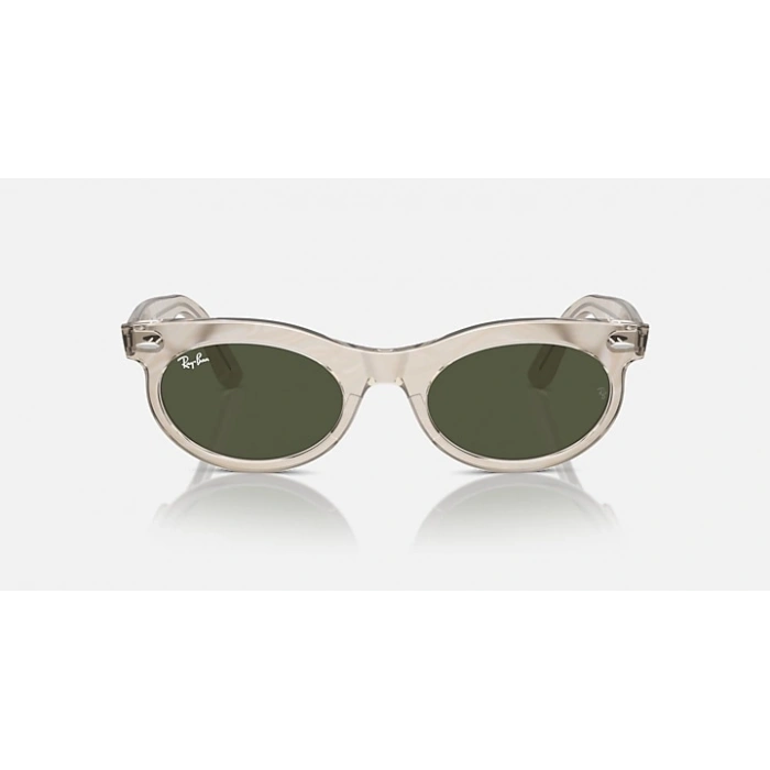 Ray-Ban Güneş Gözlüğü - Oval Foto Dalgalı Gri Propiyonat Çerçeve Yeşil Cam %100 UV Koruma 0RB2242