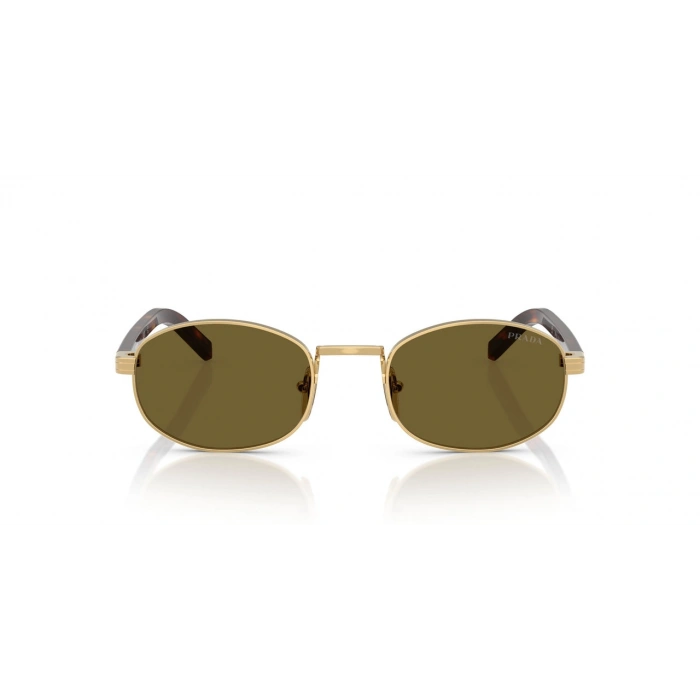 Prada Güneş Gözlüğü - Oval Altın Metal Çerçeve Koyu Kahverengi Cam Mat UV400 0PR B53S