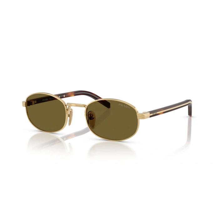 Prada Güneş Gözlüğü - Oval Altın Metal Çerçeve Koyu Kahverengi Cam Mat UV400 0PR B53S