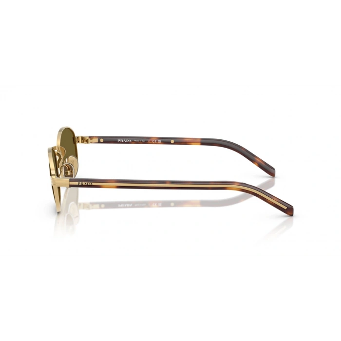 Prada Güneş Gözlüğü - Oval Altın Metal Çerçeve Koyu Kahverengi Cam Mat UV400 0PR B53S