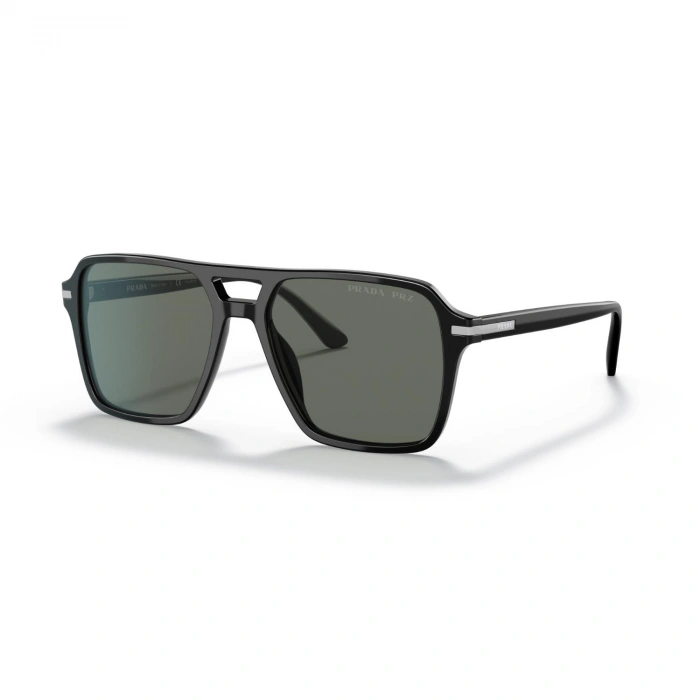 Prada Unisex Güneş Gözlüğü - Pilot Siyah Kemik Çerçeve Yeşil Cam Polarize UV400 0PR 20YS
