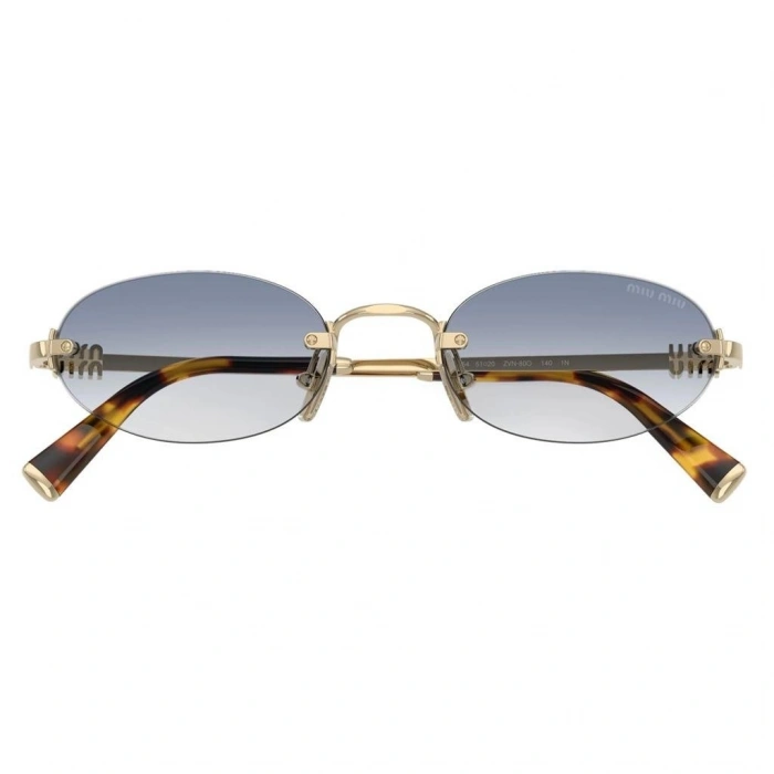 Miu Miu Kadın Güneş Gözlüğü - Oval Altın Metal Çerçeve Açık Mavi Degrade Cam, Degrade 0MU A54S