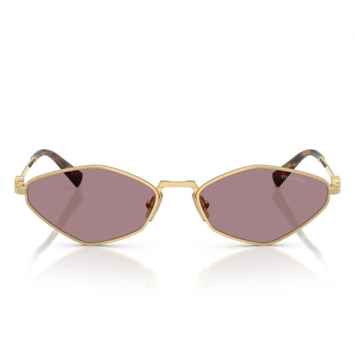 Miu Miu Kadın Güneş Gözlüğü - Asimetrik Altın Metal Çerçeve Pembe Cam 0MU 56ZS 5AK20I 56