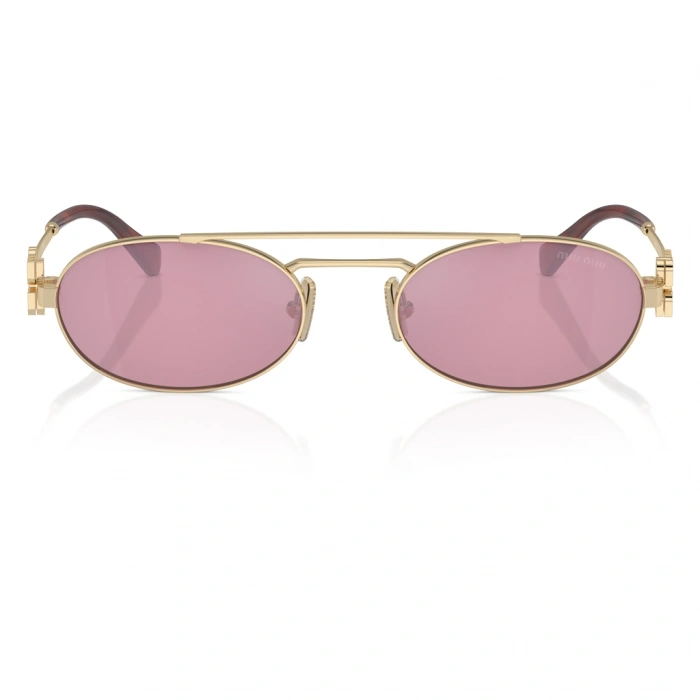 Miu Miu Kadın Güneş Gözlüğü - Oval Soluk Altın Metal Çerçeve Koyu Pembe Cam 0MU 54ZS ZVN50D 53