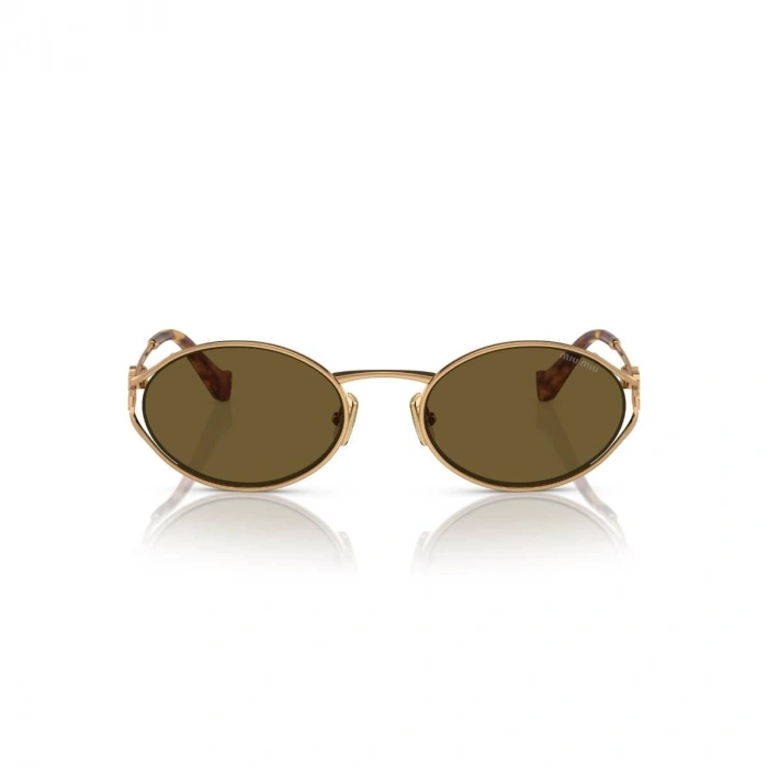 Miu Miu Kadın Güneş Gözlüğü - Oval Altın Metal Çerçeve Kahverengi Cam UV400 0MU 52YS 7OE01T 54