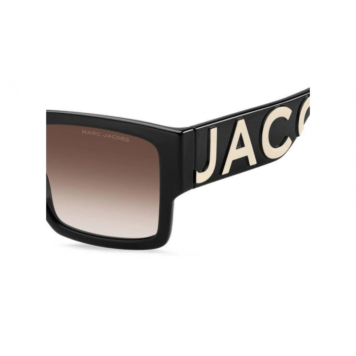 Marc Jacobs Unisex Güneş Gözlüğü - Dikdörtgen Siyah Kemik Çerçeve Kahverengi Degrade Cam UV400 MARC 739/S 80S/HA 54