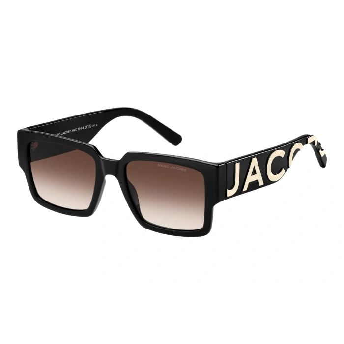 Marc Jacobs Unisex Güneş Gözlüğü - Dikdörtgen Siyah Kemik Çerçeve Kahverengi Degrade Cam UV400 MARC 739/S 80S/HA 54