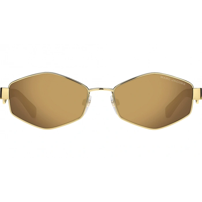 Marc Jacobs Kadın Güneş Gözlüğü - Geometrik Altın Siyah Metal Kemik Çerçeve Altın Aynalı Cam UV400 Marc 496/S RHL/VP 55