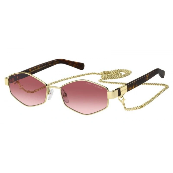 Marc Jacobs Kadın Güneş Gözlüğü - Geometrik Altın Metal Çerçeve Pembe Aynalı Degrade Cam UV400 496/S NOA/3X 55