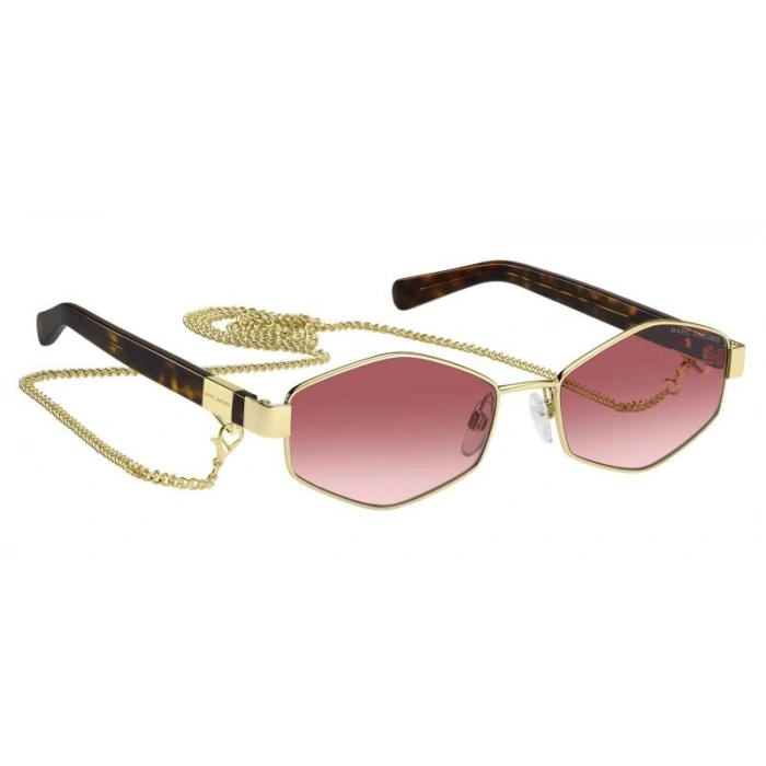 Marc Jacobs Kadın Güneş Gözlüğü - Geometrik Altın Metal Çerçeve Pembe Aynalı Degrade Cam UV400 496/S NOA/3X 55
