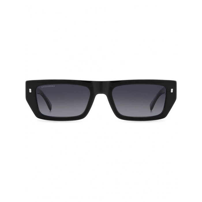 Dsquared2 Erkek Güneş Gözlüğü - Dikdörtgen Siyah Kemik Çerçeve Koyu Gri UV400 Cam %100 UV Koruma Icon 0011/S 807 54