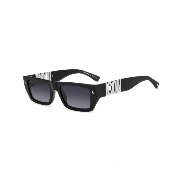 Dsquared2 Erkek Güneş Gözlüğü - Dikdörtgen Siyah Kemik Çerçeve Koyu Gri UV400 Cam %100 UV Koruma Icon 0011/S 807 54
