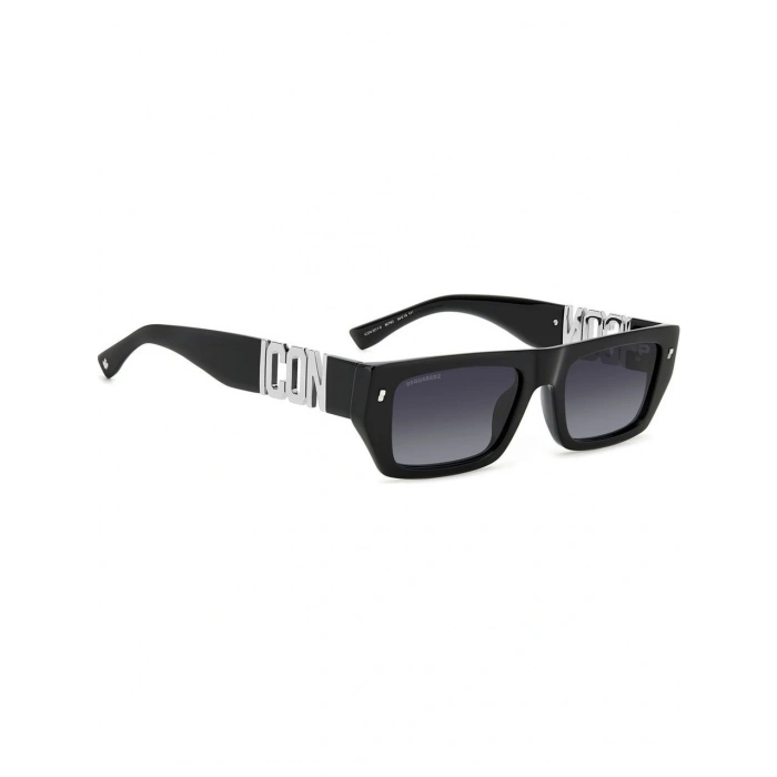 Dsquared2 Erkek Güneş Gözlüğü - Dikdörtgen Siyah Kemik Çerçeve Koyu Gri UV400 Cam %100 UV Koruma Icon 0011/S 807 54