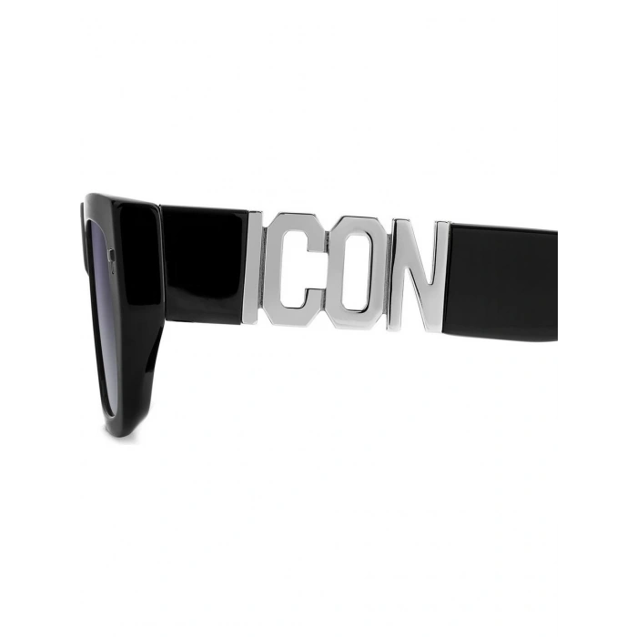 Dsquared2 Erkek Güneş Gözlüğü - Dikdörtgen Siyah Kemik Çerçeve Koyu Gri UV400 Cam %100 UV Koruma Icon 0011/S 807 54