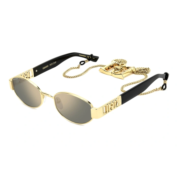 Dsquared2 Erkek Güneş Gözlüğü - Oval Altın Metal Çerçeve Gri Polarize Aynalı UV400 Cam %100 UV Koruma D2 0155/S /SE 00053JO 53