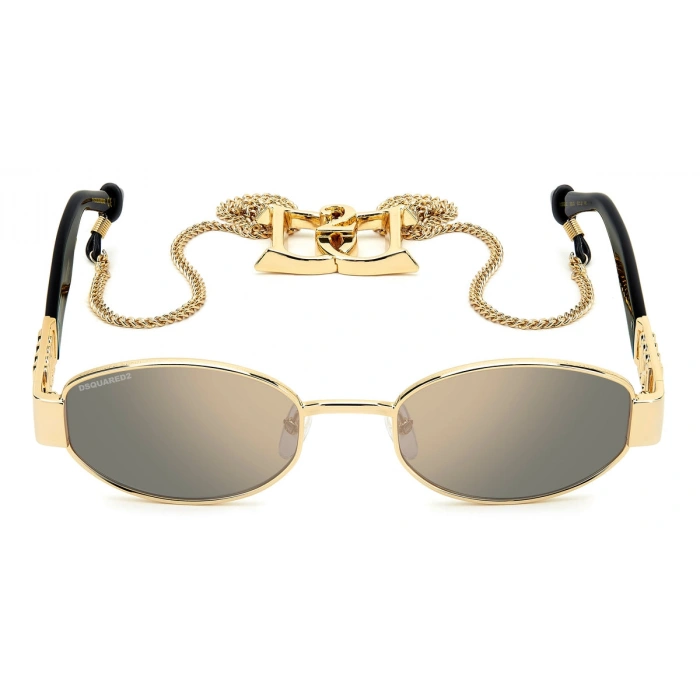 Dsquared2 Erkek Güneş Gözlüğü - Oval Altın Metal Çerçeve Gri Polarize Aynalı UV400 Cam %100 UV Koruma D2 0155/S /SE 00053JO 53
