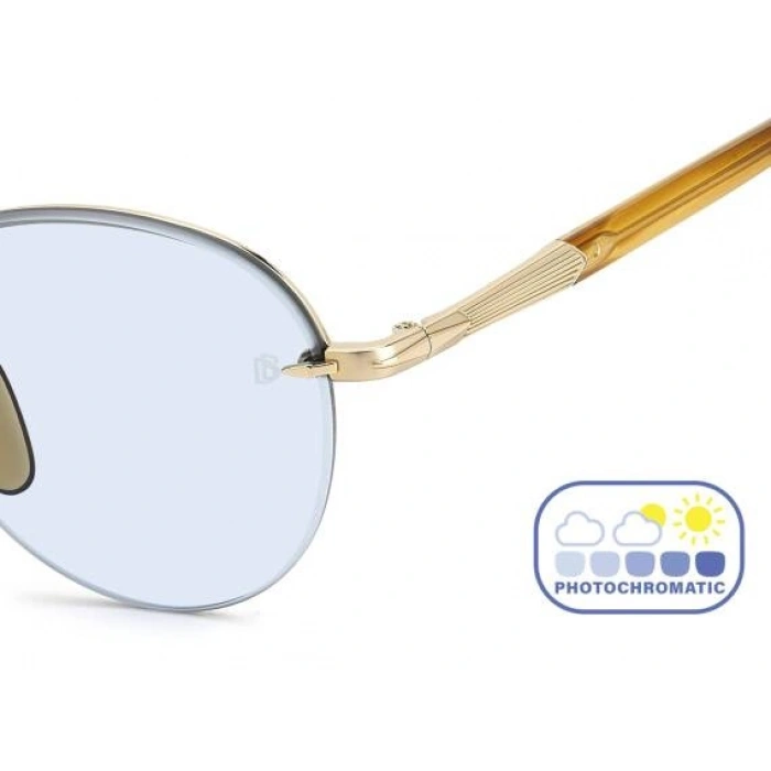David Beckham Erkek Güneş Gözlüğü - Altın Metal Çerçeve Mavi Fotokromik Cam %100 UV Koruma DB 1173/S T5U 51
