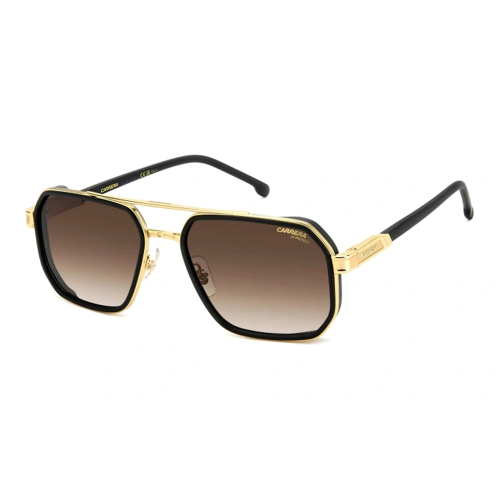 Carrera Erkek Güneş Gözlüğü - Pilot Mat Siyah Altın Metal Çerçeve Koyu Kahverengi Degrade Cam %100 UV Koruma CARRERA 1069/S I46/86 57