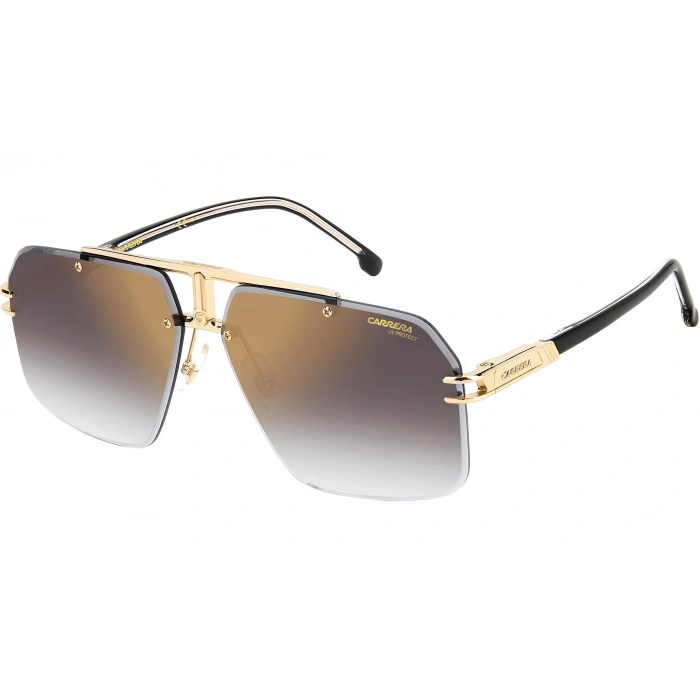 Carrera Erkek Güneş Gözlüğü - Çerçevesiz Altın Siyah Metal Çerçeve Gri Degrade Altın Aynalı Cam %100 UV Koruma CARRERA 1054/S RHL/FQ 63