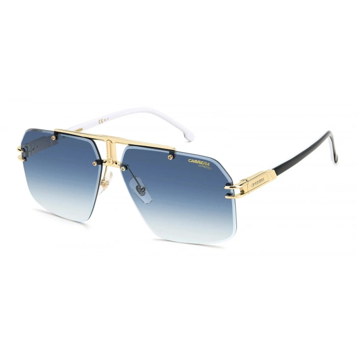 Carrera Erkek Güneş Gözlüğü - Çerçevesiz Altın Metal Çerçeve Mavi Degrade Cam %100 UV Koruma CARRERA 1054/S J5G 63