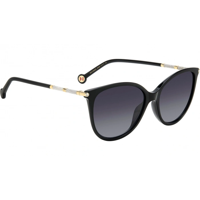 Carolina Herrera Kadın Güneş Gözlüğü - Cat-eye Siyah Altın Kemik Çerçeve Koyu Gri Degrade Cam %100 UV Koruma Her 0189/G/S 2M2 57