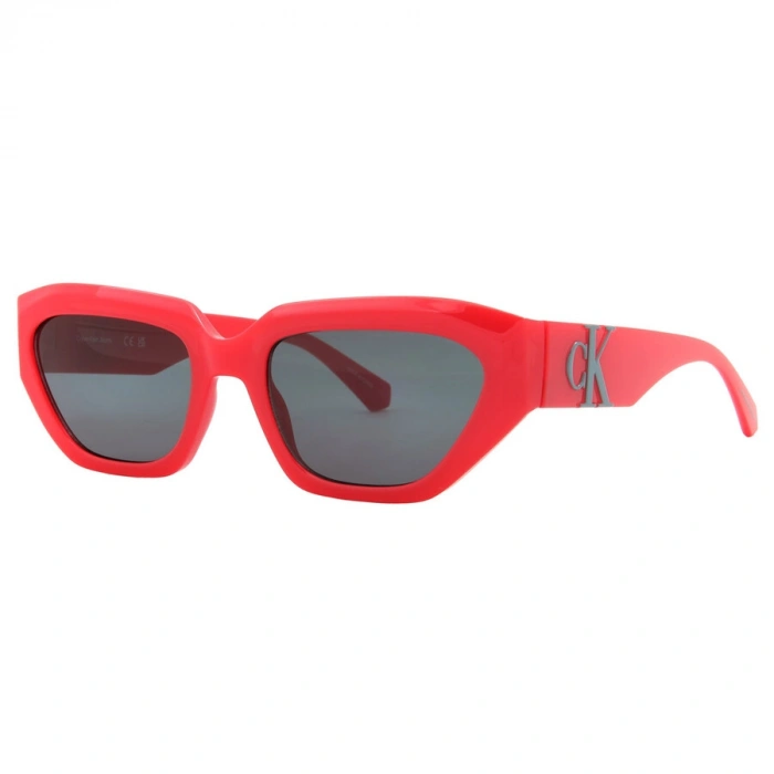 Calvin Klein Jeans Unisex Güneş Gözlüğü - Geometrik Çilek Kırmızısı (Kırmızı) Çerçeve Gri Cam UV Koruma 23652S 600