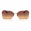 Tiffany & Co. Kadın Güneş Gözlüğü - Dikdörtgen Altın Metal Çerçeve Kahverengi Degrade Cam %100 UV Koruma 0TF3088