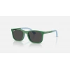 Ray-Ban Junior Unisex Güneş Gözlüğü - Kare Kauçuk Üzerine Yeşil Açık Mavi Kemik Çerçeve Koyu Gri Cam %100 UV Koruma 0RJ9084S