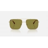 Ray-Ban Unisex Güneş Gözlüğü - Kare Soluk Altın Renk Metal Çerçeve Yeşil Cam %100 UV Koruma 0RB3758