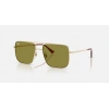 Ray-Ban Unisex Güneş Gözlüğü - Kare Soluk Altın Renk Metal Çerçeve Yeşil Cam %100 UV Koruma 0RB3758
