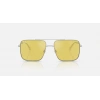Ray-Ban Unisex Güneş Gözlüğü - Kare Gümüş Metal Çerçeve Sarı Cam Aynalı %100 UV Koruma 0RB3758