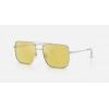 Ray-Ban Unisex Güneş Gözlüğü - Kare Gümüş Metal Çerçeve Sarı Cam Aynalı %100 UV Koruma 0RB3758