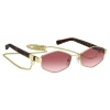 Marc Jacobs Kadın Güneş Gözlüğü - Geometrik Altın Metal Çerçeve Pembe Aynalı Degrade Cam UV400 496/S NOA/3X 55