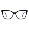 Tom Ford Numarasız Mavi Işık Korumalı Kadın Gözlük – Cat Eye Siyah Kemik Çerçeve, Mavi Işık Filtreli Cam, UV400 Korumalı FT5812-B 001 53