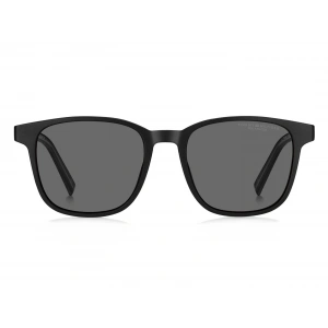 Tommy Hilfiger Erkek Güneş Gözlüğü - Dikdörtgen Siyah Plastik Çerçeve Gri Polarize Cam, %100 UV Koruma 2202/S