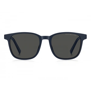 Tommy Hilfiger Erkek Güneş Gözlüğü - Dikdörtgen Mavi Kırmızı Plastik Çerçeve Gri Cam, %100 UV Koruma 2202/S