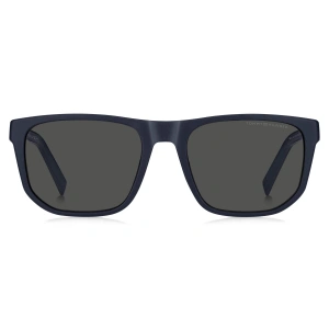 Tommy Hilfiger Erkek Güneş Gözlüğü - Geometrik Mavi Kırmızı Plastik Çerçeve Gri Cam, %100 UV Koruma 2200/S