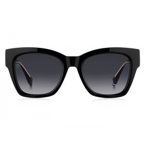 Tommy Hilfiger Kadın Güneş Gözlüğü - Dikdörtgen Siyah Kemik Çerçeve Koyu Gri Degrade Cam %100 UV Koruma TH 2156/S