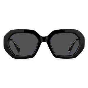 Tommy Hilfiger Kadın Güneş Gözlüğü - Dikdörtgen Siyah Kemik Çerçeve Gri Cam %100 UV Koruma TH 2155/S