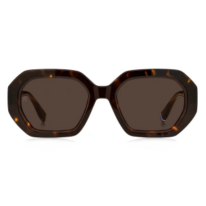 Tommy Hilfiger Kadın Güneş Gözlüğü - Dikdörtgen Havana Kemik Çerçeve Kahverengi Cam %100 UV Koruma TH 2155/S