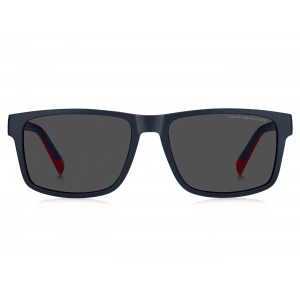 Tommy Hilfiger Erkek Güneş Gözlüğü - Dikdörtgen Mavi Naylon Çerçeve Gri Cam %100 UV Koruma TH 2142/S