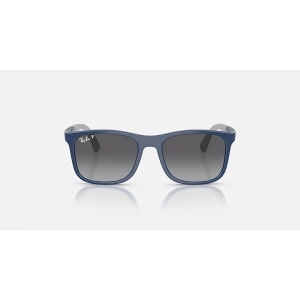 Ray-Ban Junior Unisex Güneş Gözlüğü - Kare Kauçuk Gri Üstüne Mavi Kemik Çerçeve Açık Kahverengi Cam Polarize, %100 UV Koruma 0RJ9084S