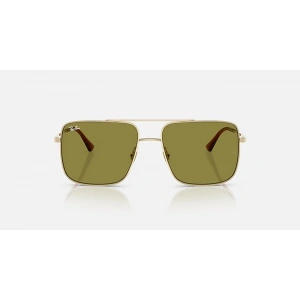 Ray-Ban Unisex Güneş Gözlüğü - Kare Soluk Altın Renk Metal Çerçeve Yeşil Cam %100 UV Koruma 0RB3758