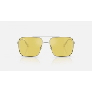 Ray-Ban Unisex Güneş Gözlüğü - Kare Gümüş Metal Çerçeve Sarı Cam Aynalı %100 UV Koruma 0RB3758